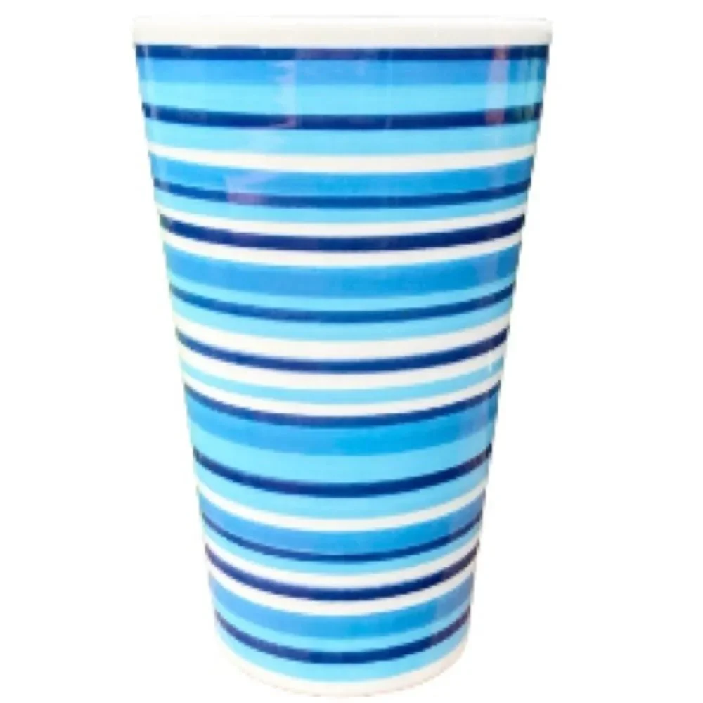 IKEA Striped Ceramic Vase Blue and White 8.5 inches Tall